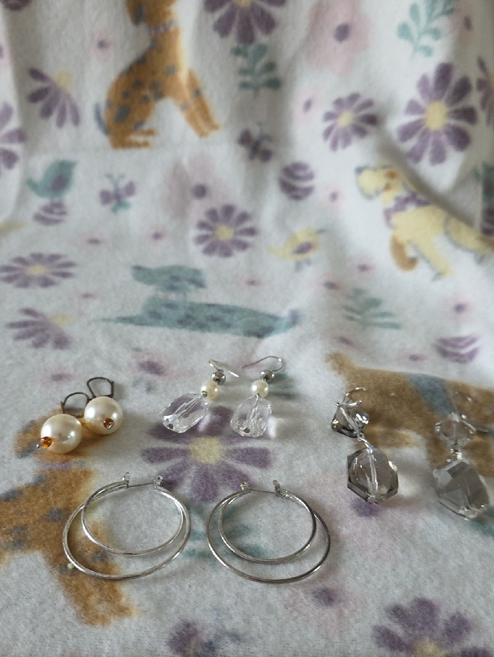 Sterling Silver Hoop and Crystal Drop Earring Set - Clear/White